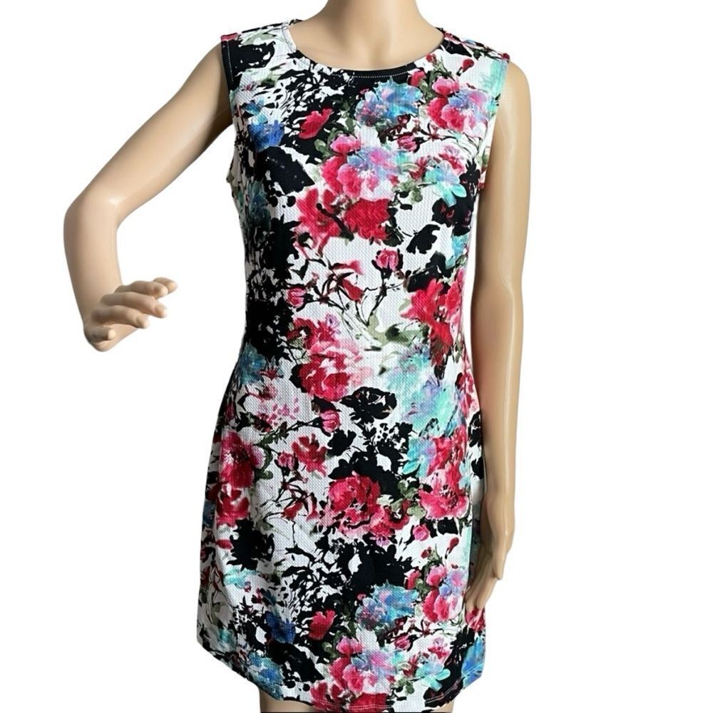 Fifth & Park Textured Sleeveless Sheath Floral Dress Red Black White Blue Small